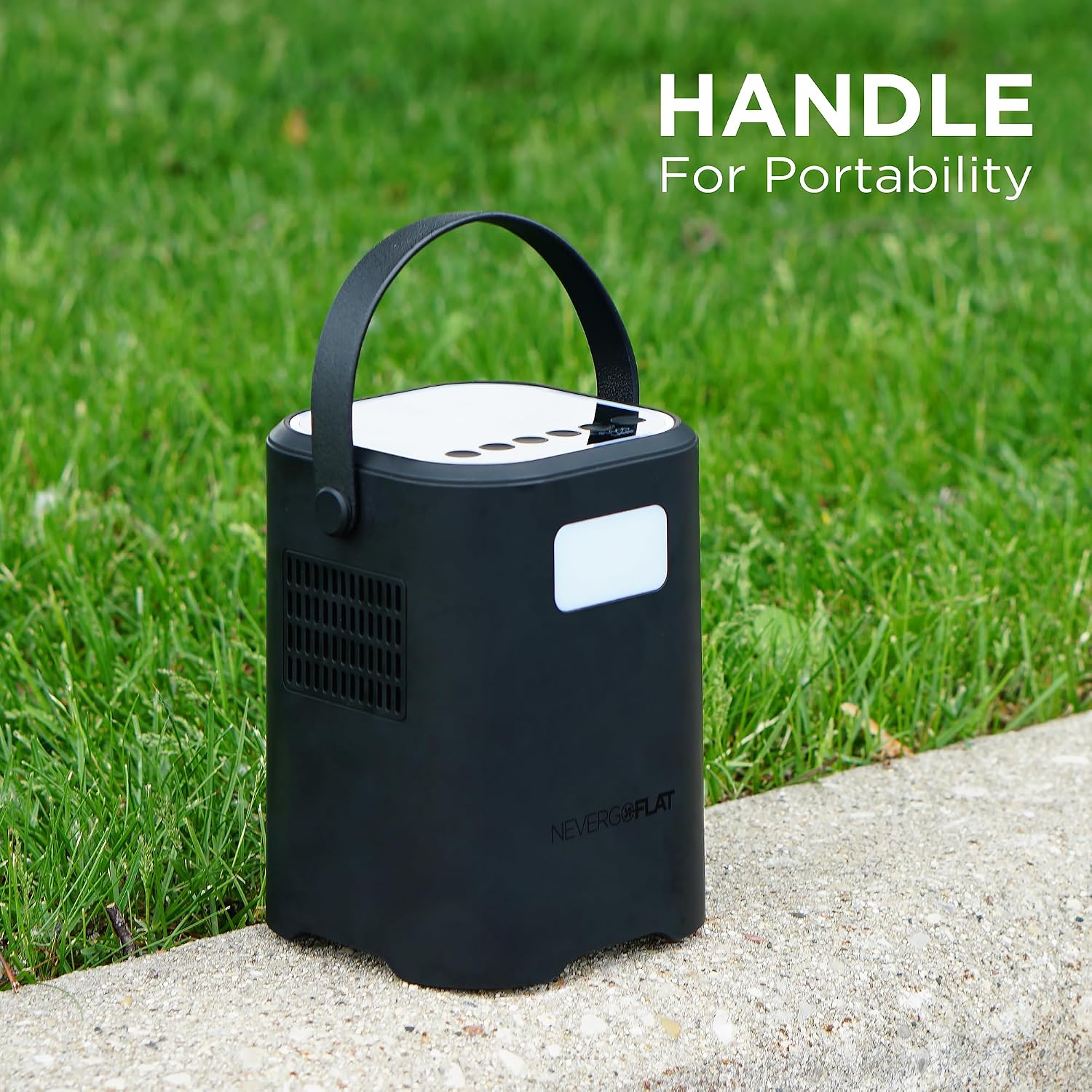 NeverGoFlat 150 PSI Air Compressor and All-in-One Emergency Tool with Emergency Lighting and 4,000mAh Power Bank