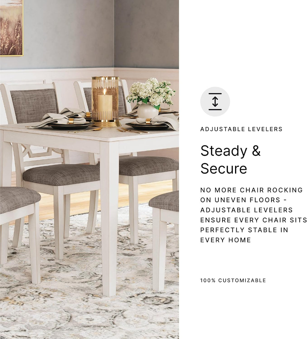Signature Design by Ashley Erinberg Casual Dining Table with 4 Armless Upholstered Chairs and Bench, Set of 6, White & Light Gray