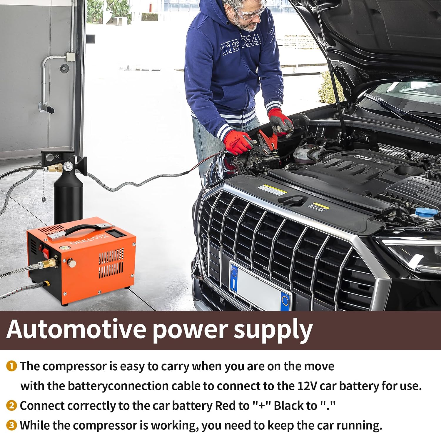 Portable PCP Air Compressor, 4500PSI/30MPa Water & Oil-Free,12V DC/110V AC Dual Power with Power Converter, Built-in Cooling Fan, High Pressure Air Pump for Airguns, Paintball Tank