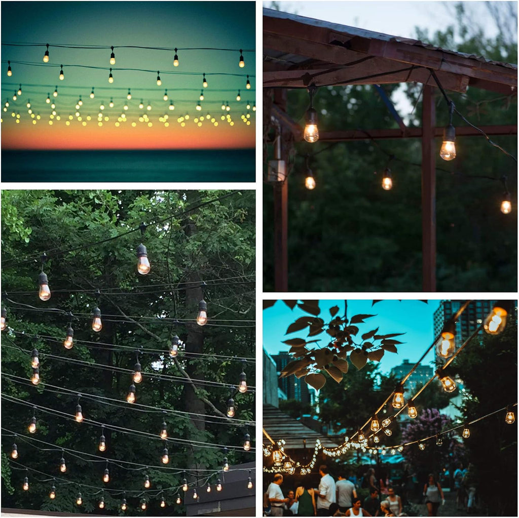 Hometown Evolution, Inc. E26 Outdoor Commercial String Lights with Suspended Socket for Weatherproof Heavy Duty Vintage Outside Lighting (S14 11 Watt Bulbs, 100 Foot 50 Socket)