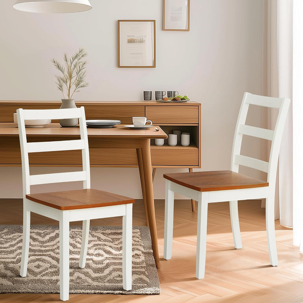 Comfy to go Wooden Dining Room Chairs Set of 2, Mid-Century Modern Farmhouse Kitchen Chair, Cutout High Back Side Chairs, Armless Decorative Chair for Living Room Bedroom Dining Room, White