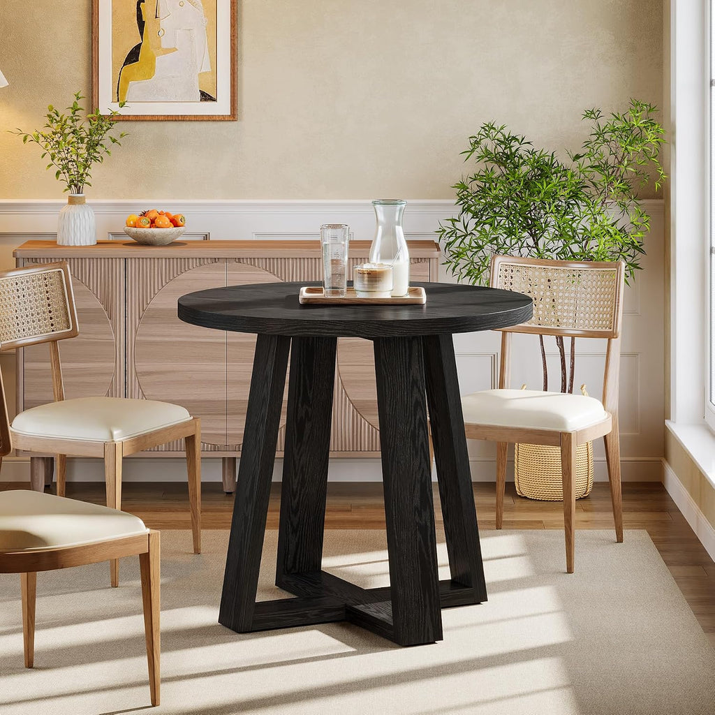 Tribesigns Small Round Dining Table for 2-4 People, 31.5 Inches Farmhouse Kitchen Table for Small Space, Dining Room, Kitchen, Apartment, Black