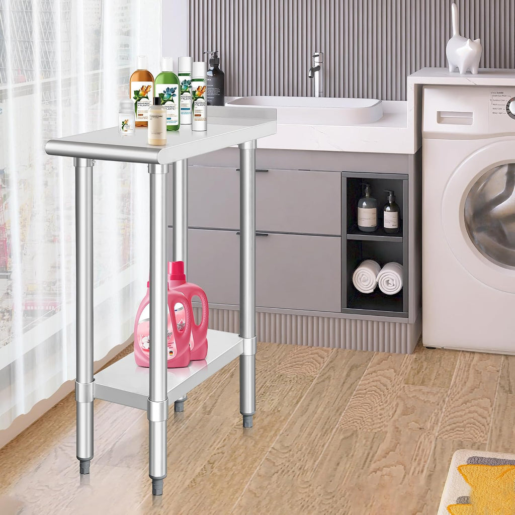 HARDURA Stainless Steel Commercial Work Table Prep Work Metal Table 24×12 Inches with Undershelf and 2' Backsplash Heavy Duty NSF 430 for Kitchen Food Prep