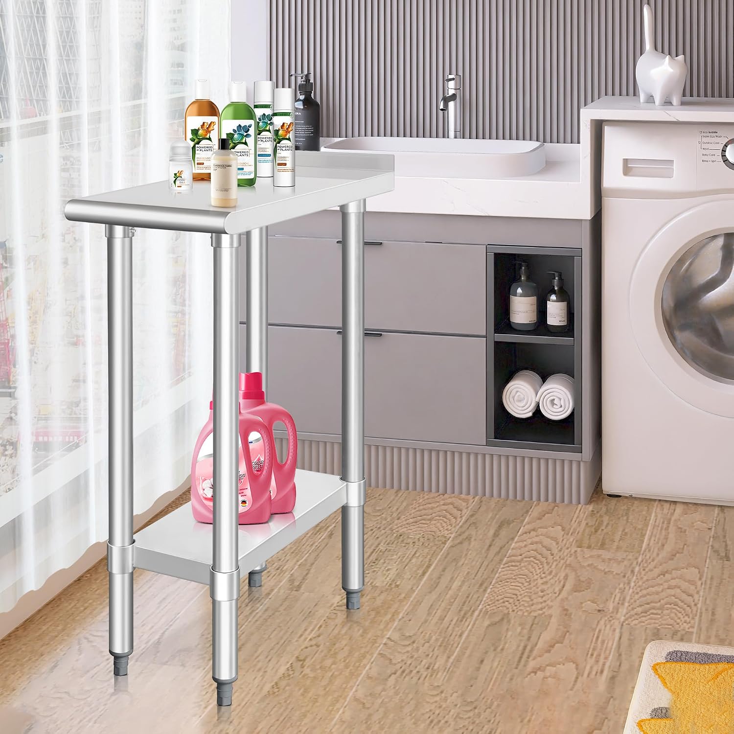 HARDURA Stainless Steel Commercial Work Table Prep Work Metal Table 24×12 Inches with Undershelf and 2' Backsplash Heavy Duty NSF 430 for Kitchen Food Prep