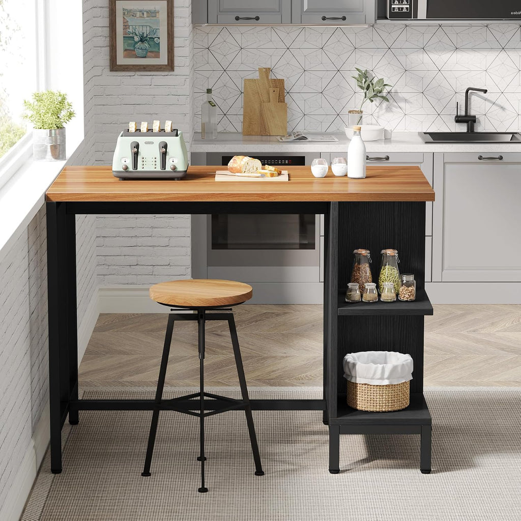 Tribesigns Kitchen Island, Kitchen Shelf Bar Table with 5 Open Storage Shelves and Large Worktop, Industrial Butcher Block Island (Stools Not Included)