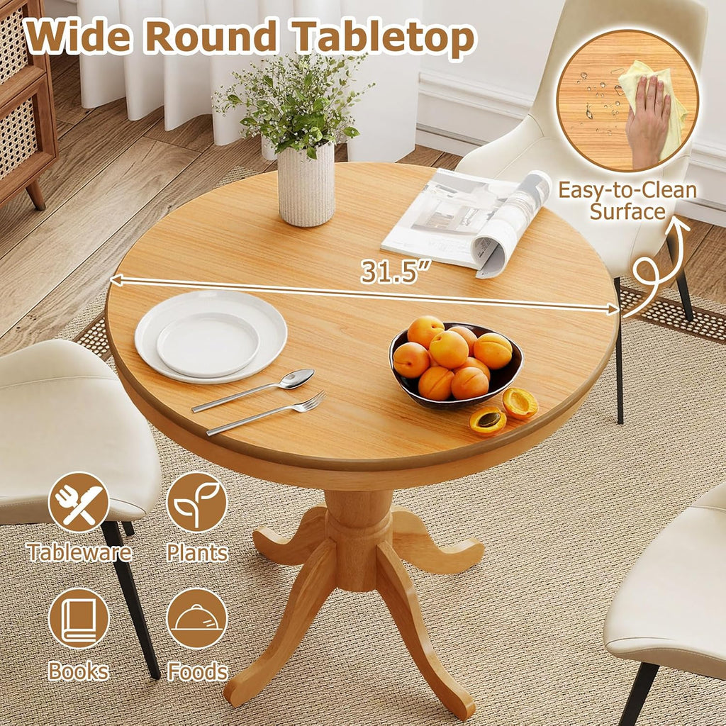Giantex Round Dining Table for 2-4 People, 32' D X 30' H Wooden Kitchen Table with Spacious Tabletop, Pedestal Base, Leisure End Tables for Bar, Kitchen, Dining Room, Restaurant, Natural