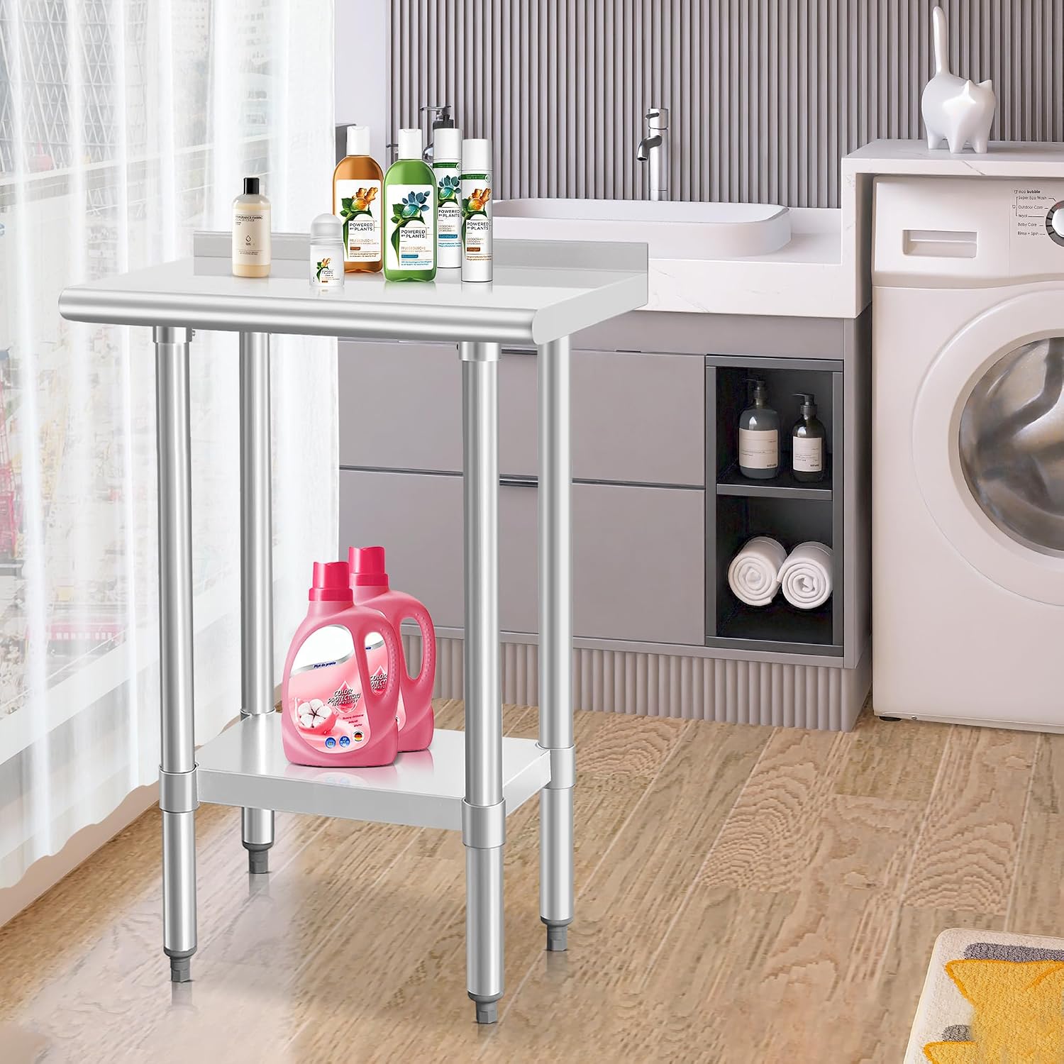HARDURA Stainless Steel Commercial Work Table Prep Work Metal Table 14×24 Inches with Undershelf and 2' Backsplash Heavy Duty NSF 430 for Kitchen Food Prep