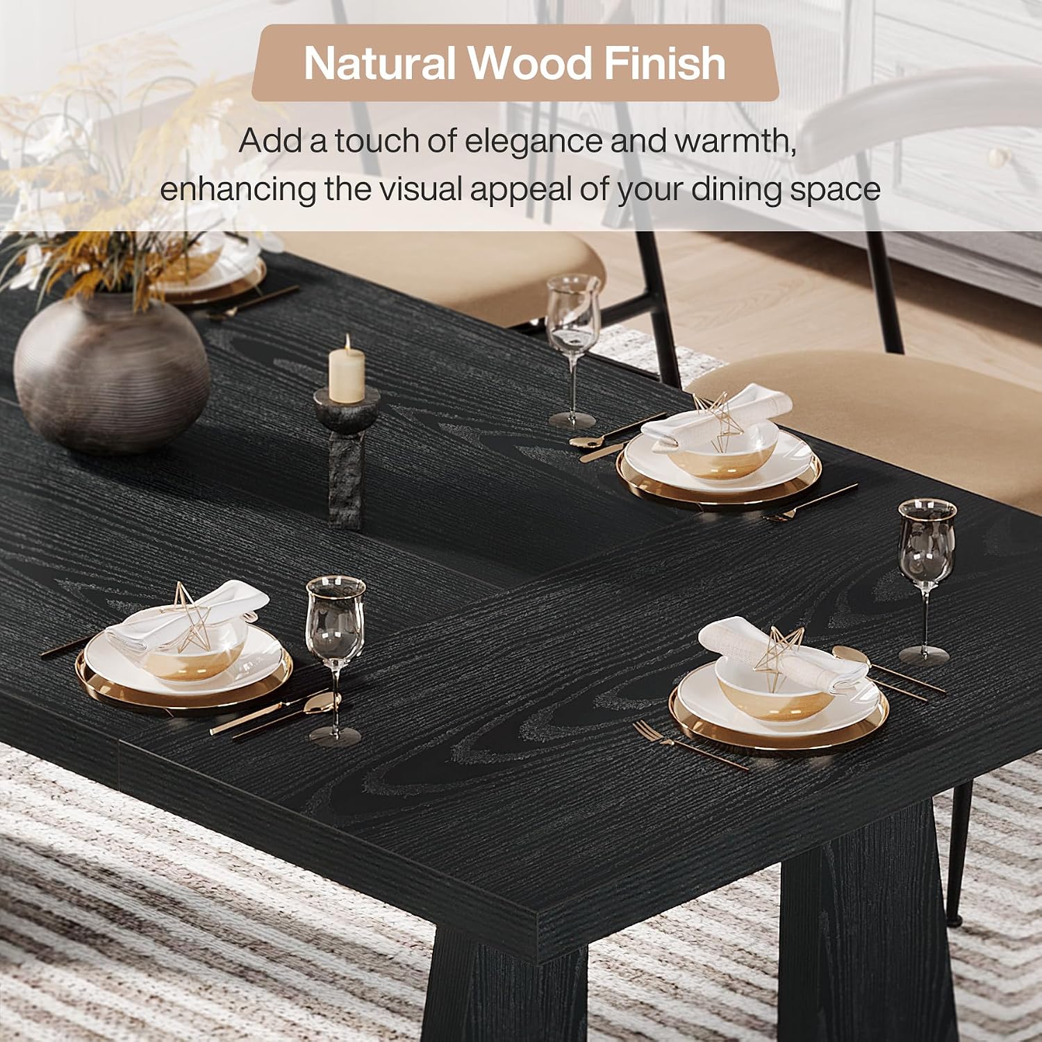 Tribesigns Large Dining Table for 6-8 People, 70.9-Inch Wood Rustic Rectangular Table with Black Wooden Legs, Farmhouse Center Kitchen Table for Dining Room, Living Room, Home Furniture, Black
