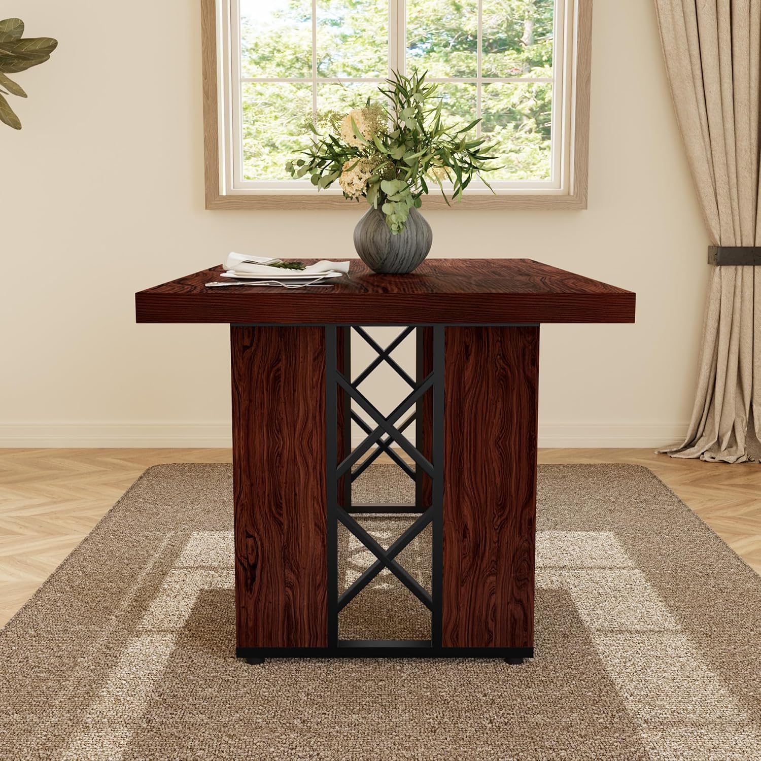 HIPIHOM 70.8' Farmhouse Dining Table for 6 People, Large Rectangle Kitchen Table with Heavy Duty Legs, Industrial Dining Room Furniture for Dinner, Walnut