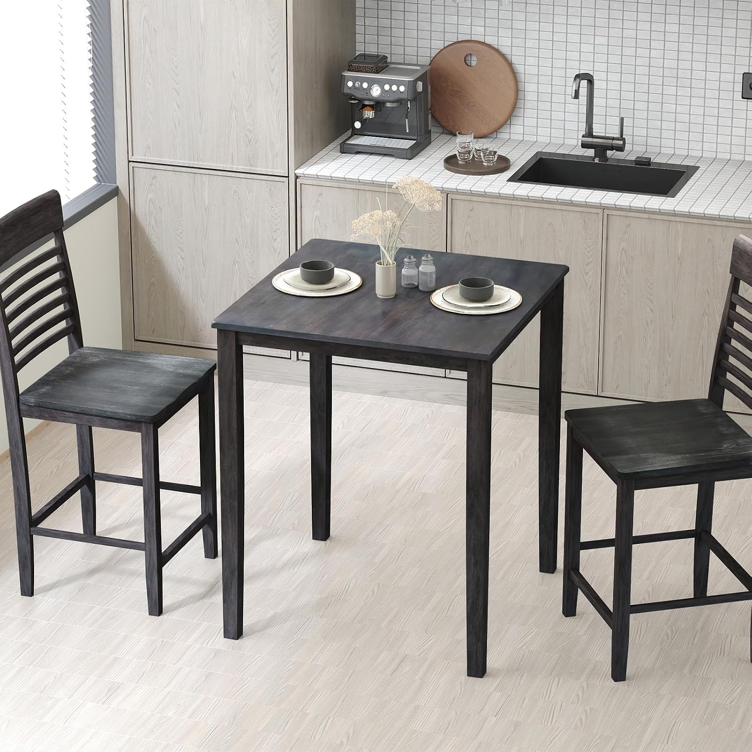 Giantex Square Dining Table with Solid Wood Frame, 220lbs Capacity, 30'x30'x36' Kitchen Table for 4-Person, Counter Height Bar Tables for Small Space, Dining Room, Living Room, Pub, Apartment, Grey