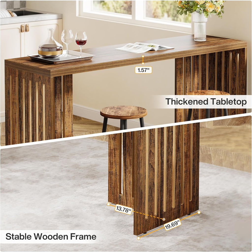 Tribesigns Bar Table, 63-Inch Counter Height Pub Table, Industrial Bar Height Table, Rectangular High Top Kitchen & Dining Counter Tables with Louvered Base for Narrow Space, Rustic Brown