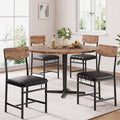 Jocoevol Industrial Dining Chairs Set of 4 - Upholstered Dining Room Chairs with PU Leather, Kitchen Chairs with Wooden Backrest and Thickened Metal Legs, for Dining Room, Living Room（Rustic Brown）