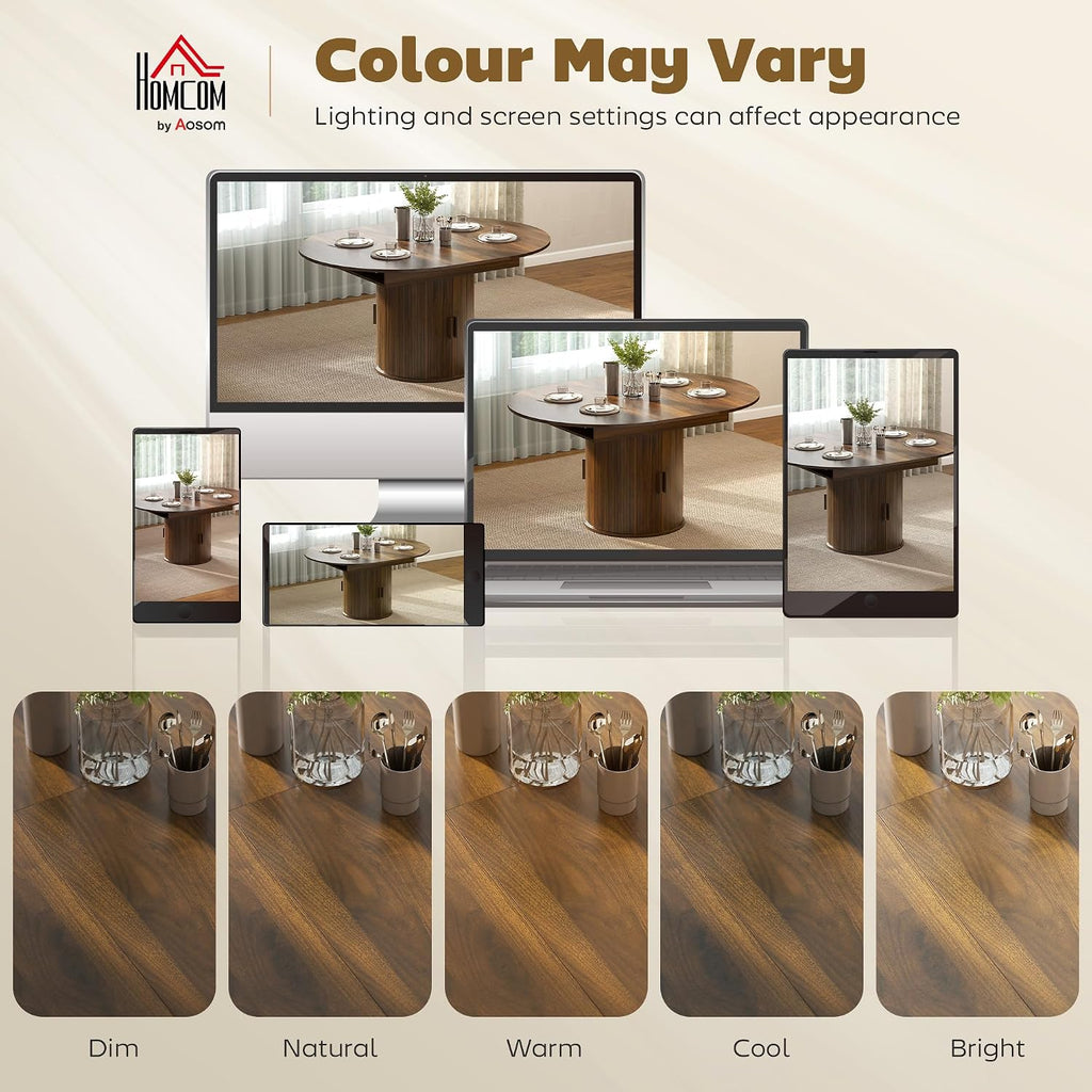 HOMCOM 43.3' to 59' Extendable Round Dining Table for 4-6, Farmhouse Transformer Dining Room Table with Removable Leaves, Circle Kitchen Table with Sliding Doors, Kitchen, Living Room, Walnut