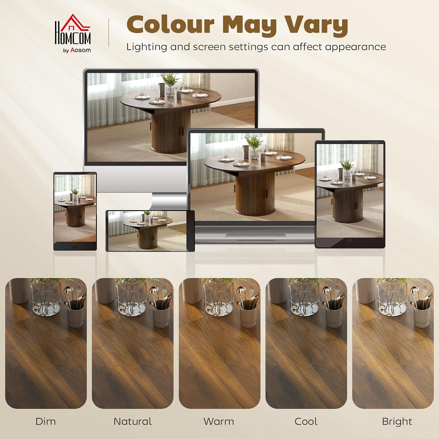 HOMCOM 43.3' to 59' Extendable Round Dining Table for 4-6, Farmhouse Transformer Dining Room Table with Removable Leaves, Circle Kitchen Table with Sliding Doors, Kitchen, Living Room, Walnut