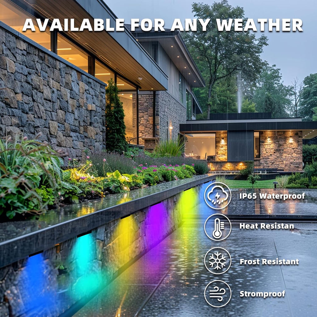 8 Pack 7 Inch 5W Retaining Wall Lights Outdoor, RGBCW LED Hardscape Lighting Color Changing, Low Voltage Landscape Lights 12V AC/DC, IP65 Waterproof Paver Lights Smart APP & Remote Control, FCC Listed