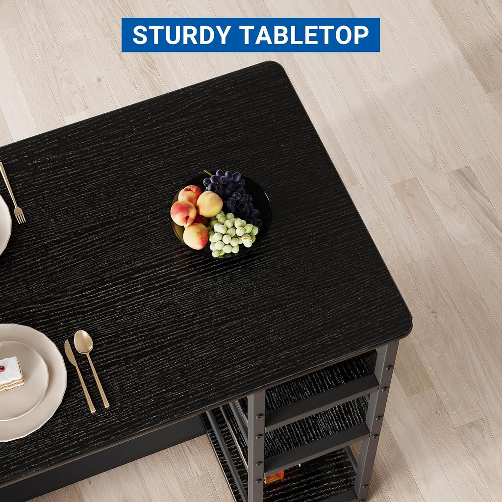 GarveeHome Dining Table Set for 2, Counter Height Kitchen Table with 2 Upholstered Bar Stools, Dining Table and Chairs Set with Storage Shelves, for Small Space, Apartment, Studio, Retro Black