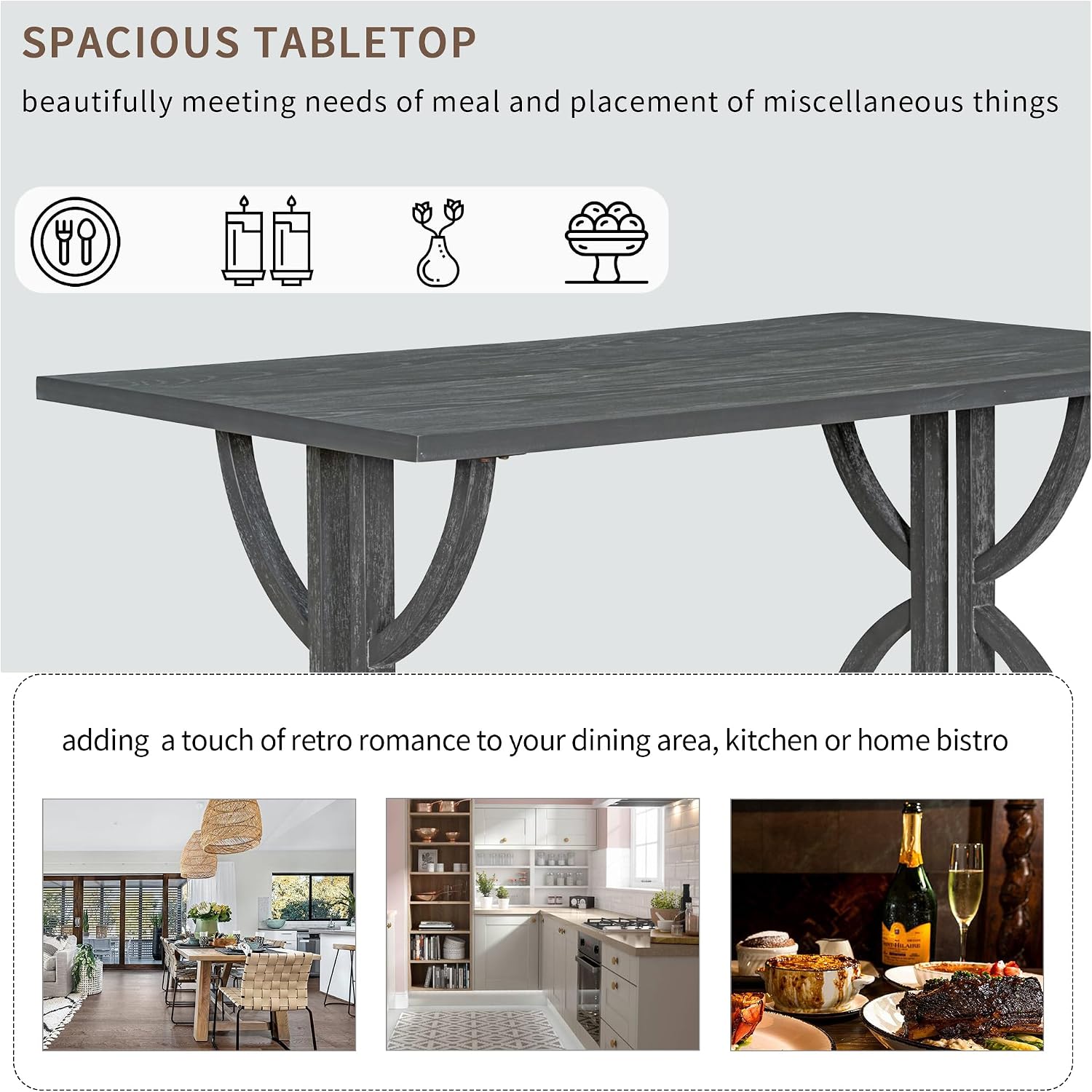 Merax 6-Piece Solid Wood Dining Room Table Set with 4 Upholstered Chairs, Farmhouse Rectangular Kitchen Table Set with Bench for 6 People, Dining Room Kitchen Set, Gray Wash+Beige