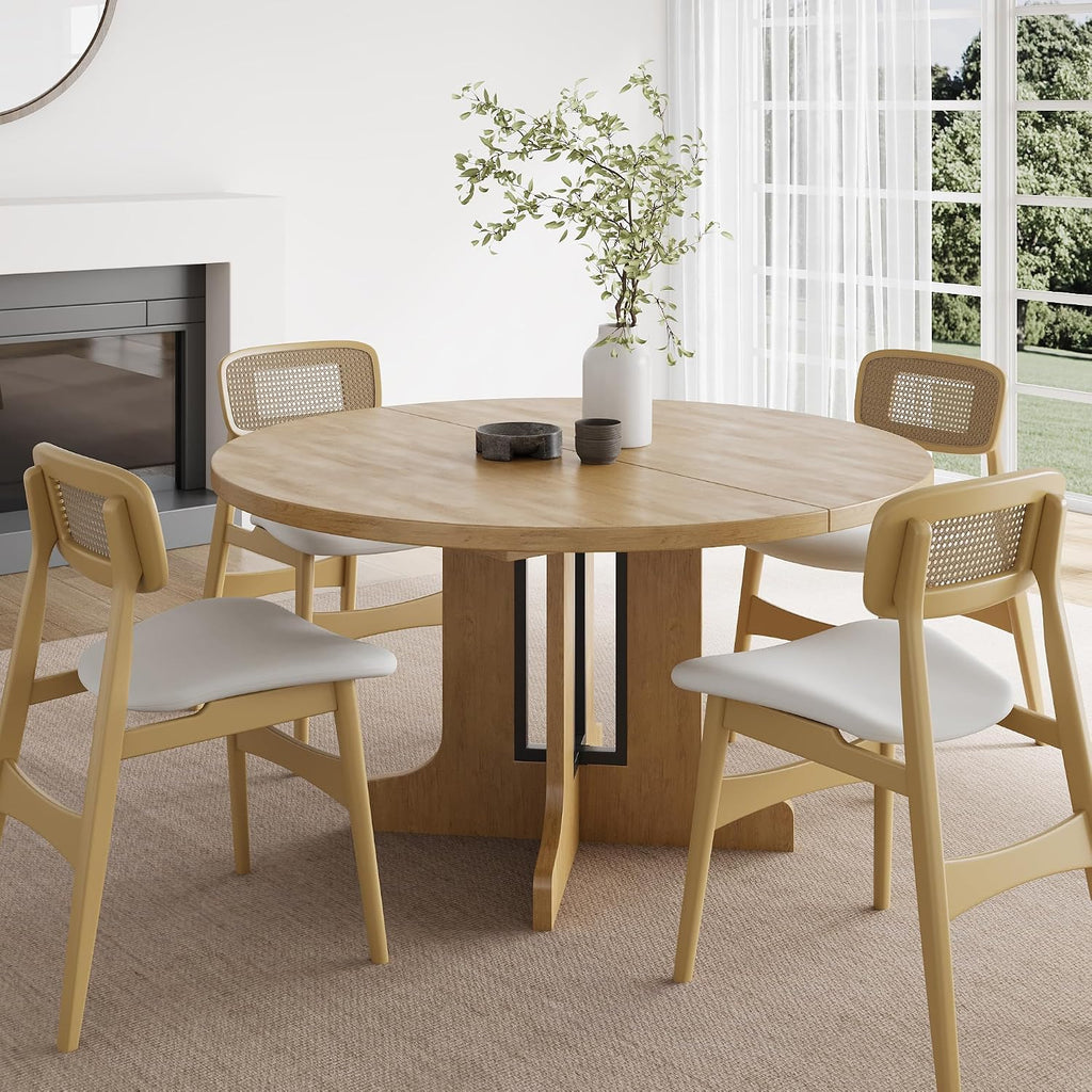 Feonase 59' Round Extendable Dining Room Table for 6, Modern Oval Kitchen Table with Heavy Duty Wood Base, for Kitchen Dining Living Room, Easy Assembly, Noise-Free, Oak