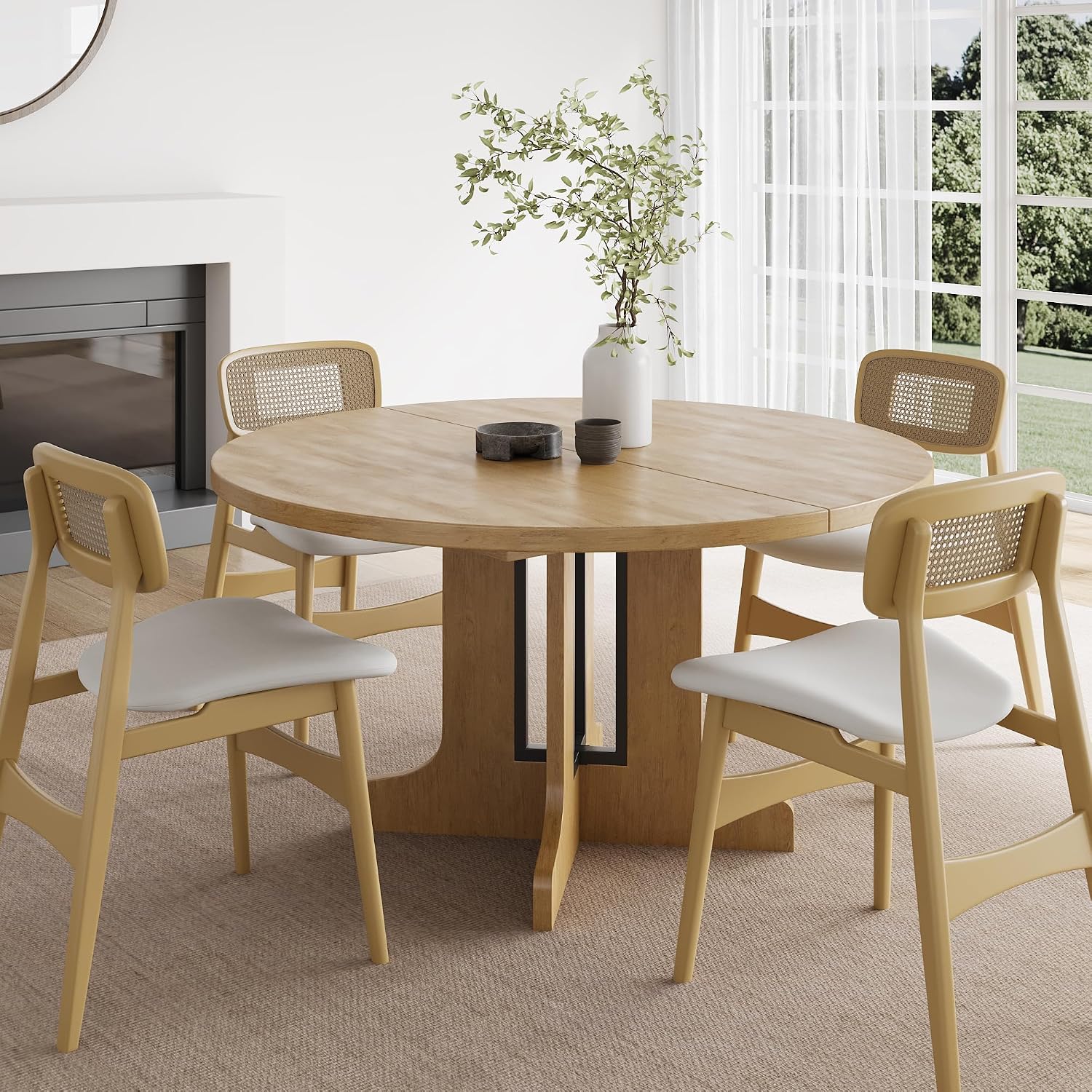 Feonase 59' Round Extendable Dining Room Table for 6, Modern Oval Kitchen Table with Heavy Duty Wood Base, for Kitchen Dining Living Room, Easy Assembly, Noise-Free, Oak
