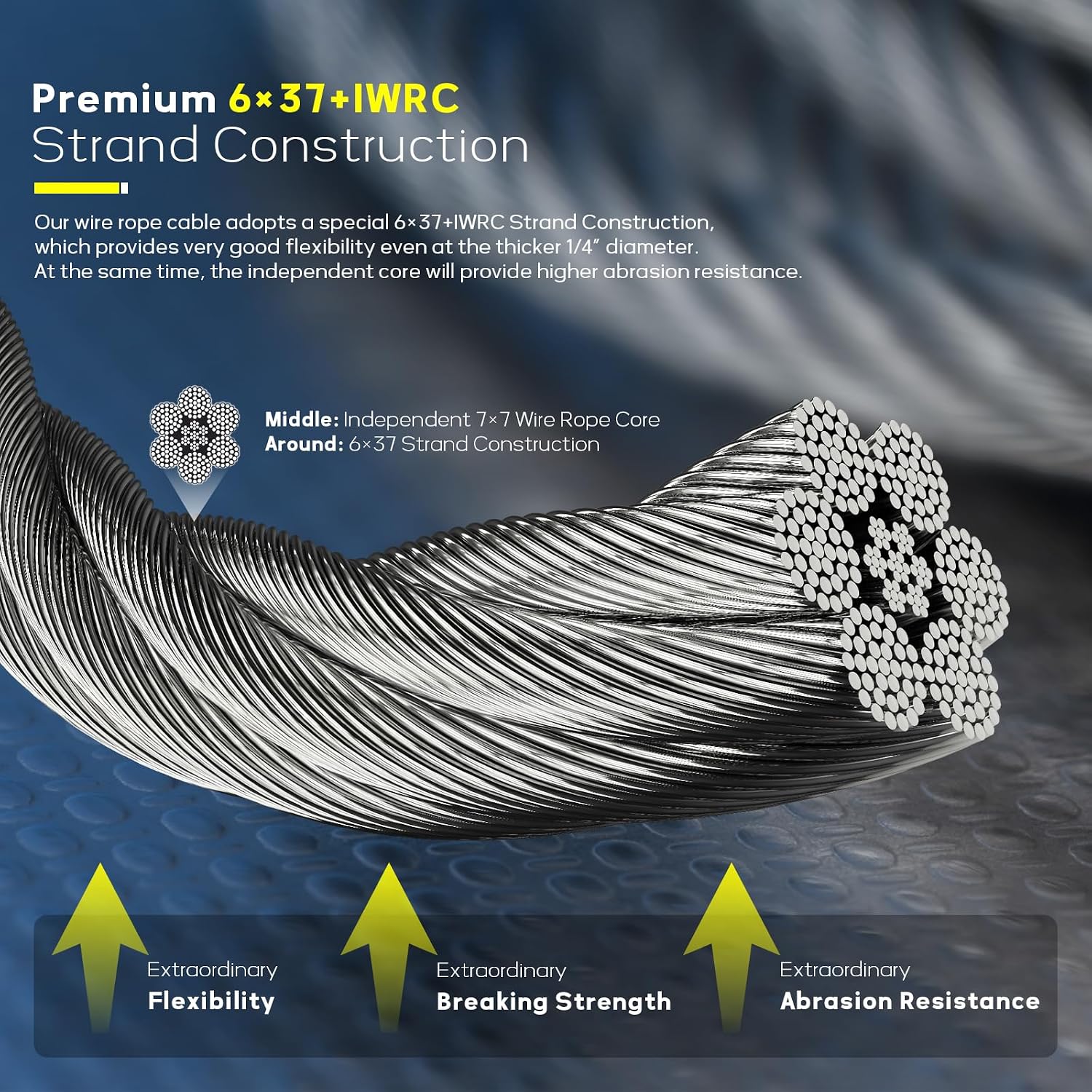 1/4' Stainless Steel Cable, 350FT Wire Rope Aircraft Cable with Cable Clamps and Thimbles for Backyard Zipline, String Lights and Deck Railing, 6x37 Strands Construction