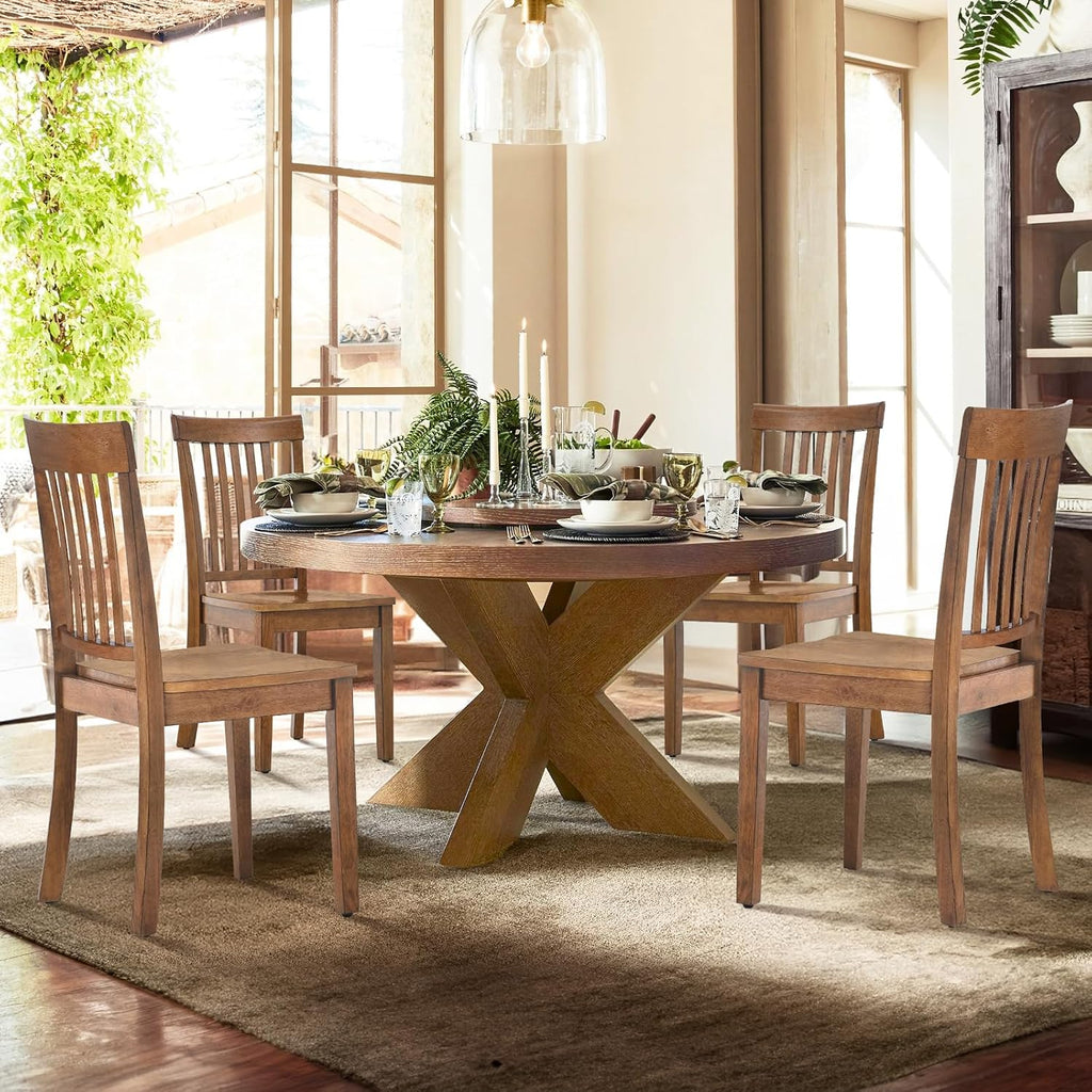 COLAMY Wooden Dining Room Chairs Set of 6, Spindle High Back Windsor Kitchen Side Chair, Farmhouse Dining Chairs for Kitchen, Dining Room, Light Brown