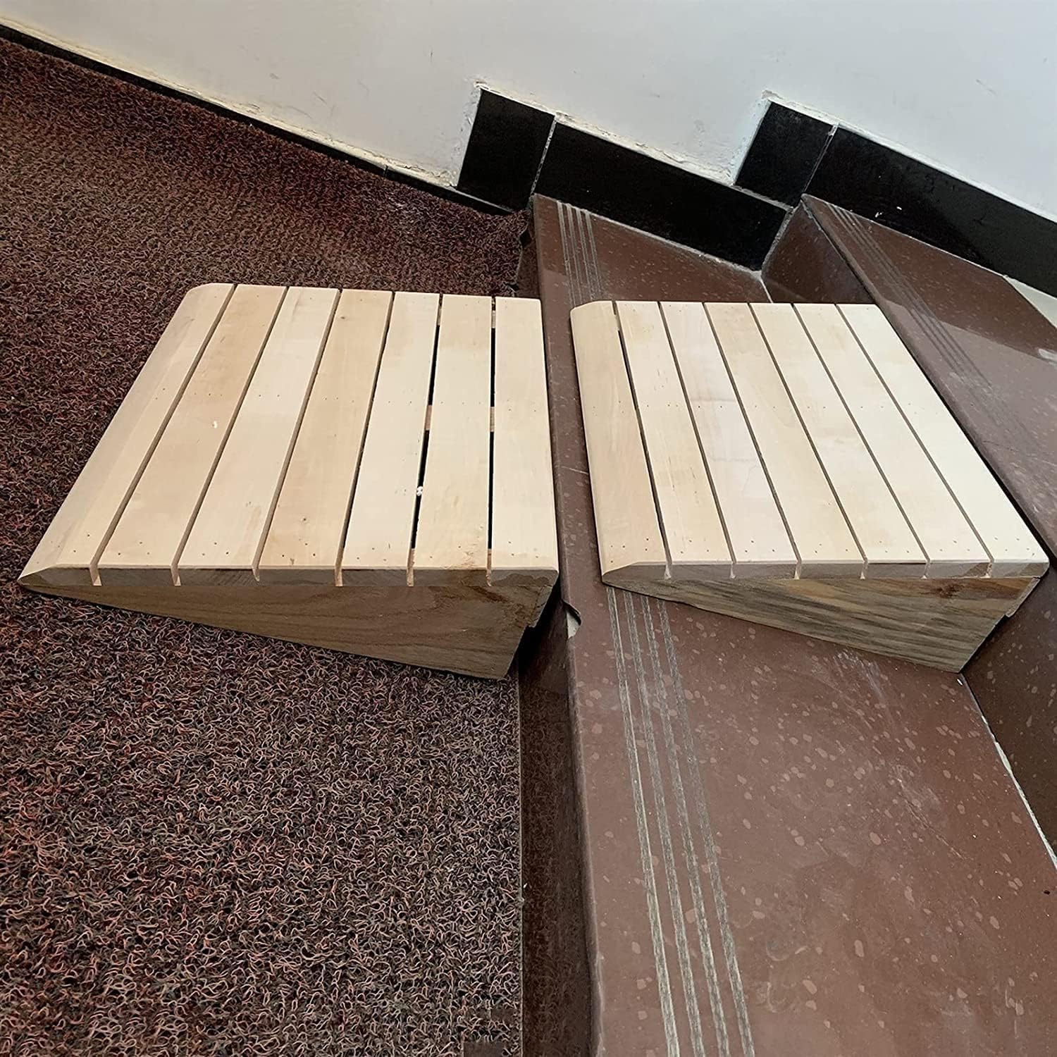 Wooden Threshold Ramps for Doorways, Portable Non-Skid Curb Ramp for Move Wheelchair/Bike/Scooter(15cm Tall)