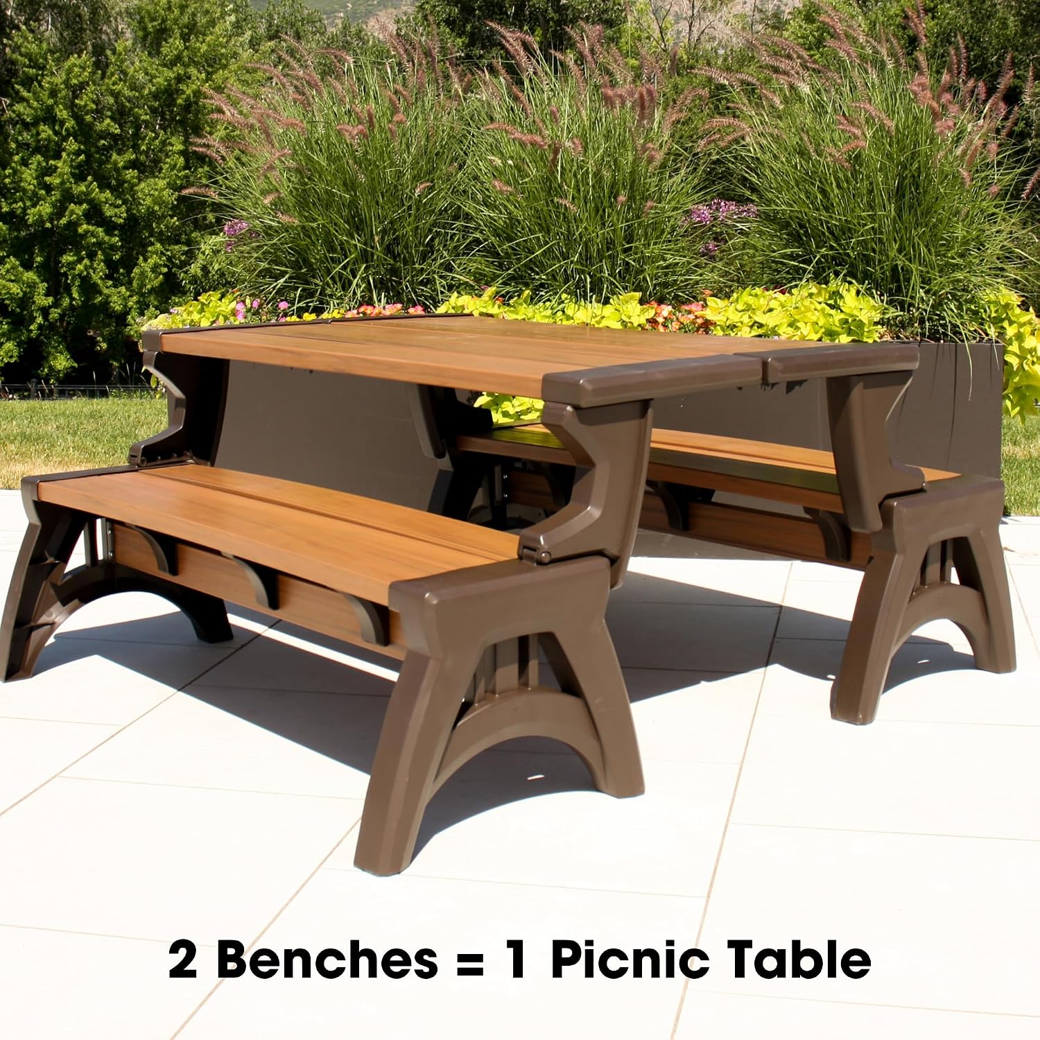 Convert-a-Bench 2-in-1 Outdoor Bench & Picnic Table - Foldable, Weather-Resistant Seating - Perfect for Patio, Lawn, Garden, or Deck - Durable & Easy Assembly - 1 Bench/Order, Espresso