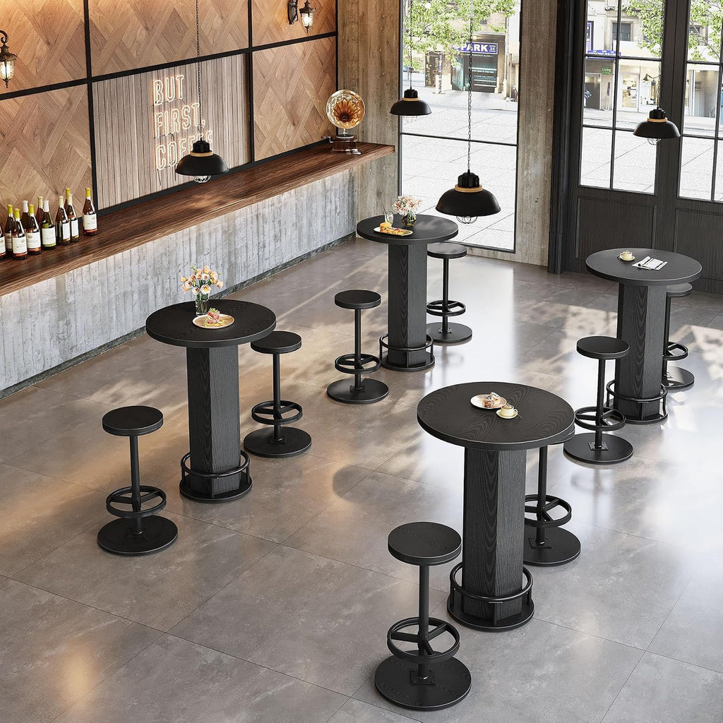 Tribesigns 3-Piece Dining Table Set of 2, Small Round Kitchen Table with 2 Chairs,Black Counter Height Bar Table, Pub Table for Small Space, Apartment, Bistro