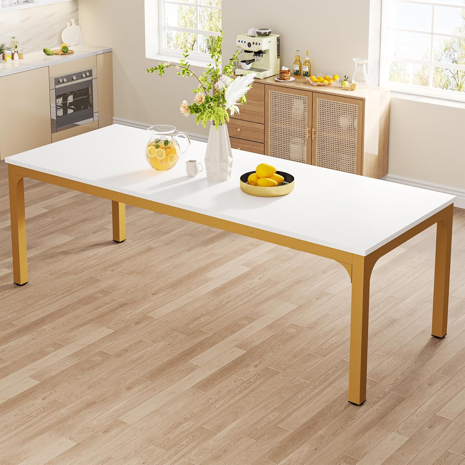 Tribesigns Dining Table for 6-8 Person, 78 inch Long Rectangular Kitchen Dining Table for Living Room and Dining Room, 78.7 x 27.5 x 29.5 Inches(Only Table) (White + Gold)