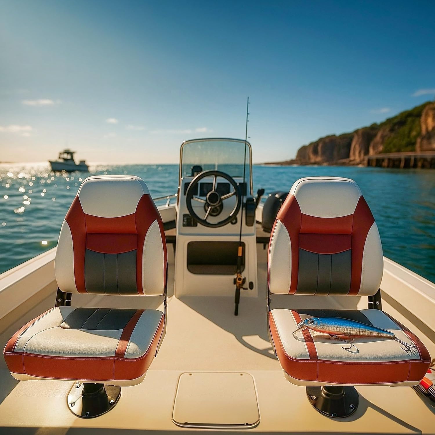 NORTHCAPTAIN S1 Deluxe A Pair of Marine High Back/Low Back Folding Fishing Boat Seat for Fishing, Bass/Jon/Pontoon Boat Chairs, 4 Mounting Screws Included