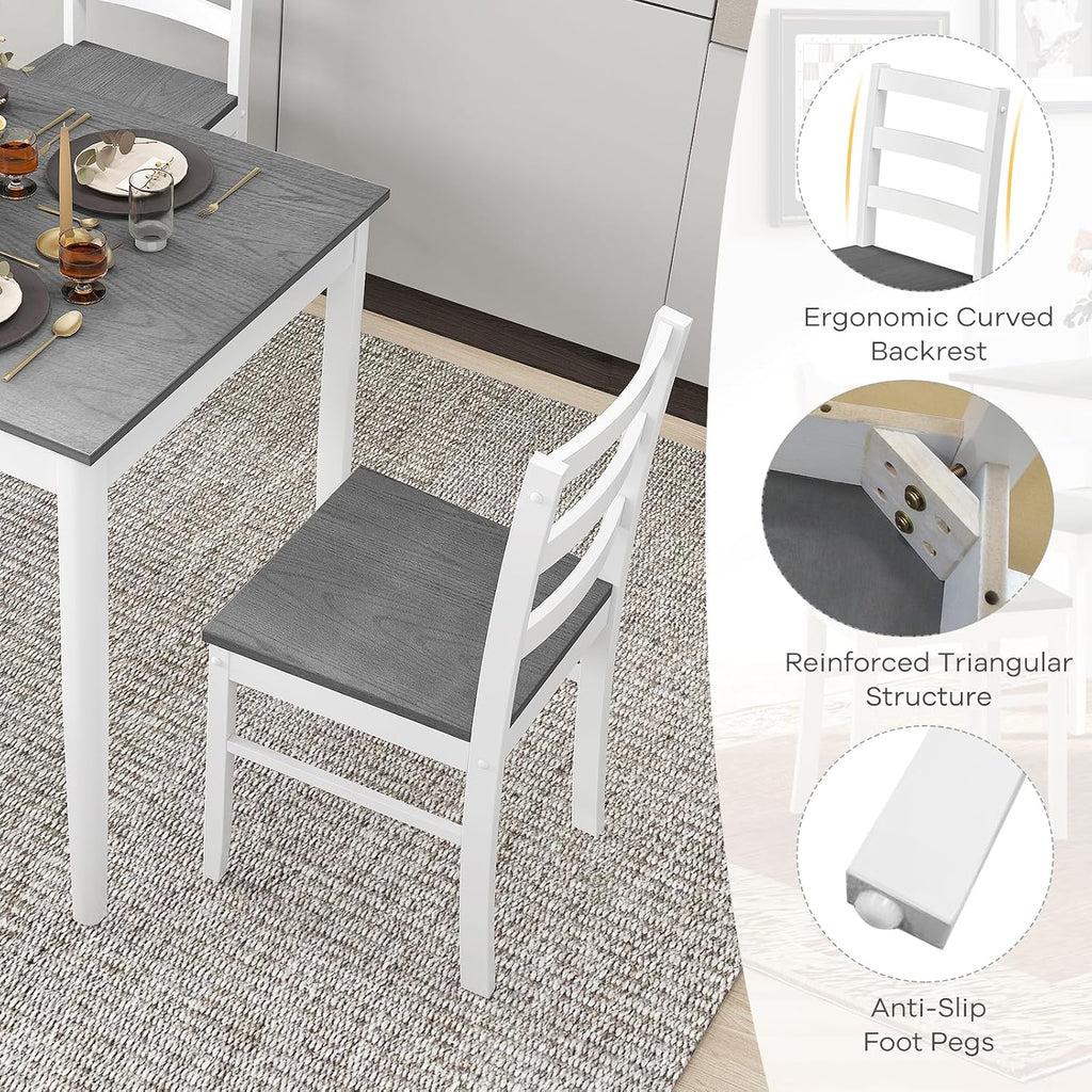 NAFORT 5 Piece Dining Table Set for 4, Farmhouse Solid Wood Kitchen Table Chairs Set of 4, Mid-Century Modern Dinette Set w/Rubber Wood Legs, Dining Room Table and 4 Chairs for Kitchen