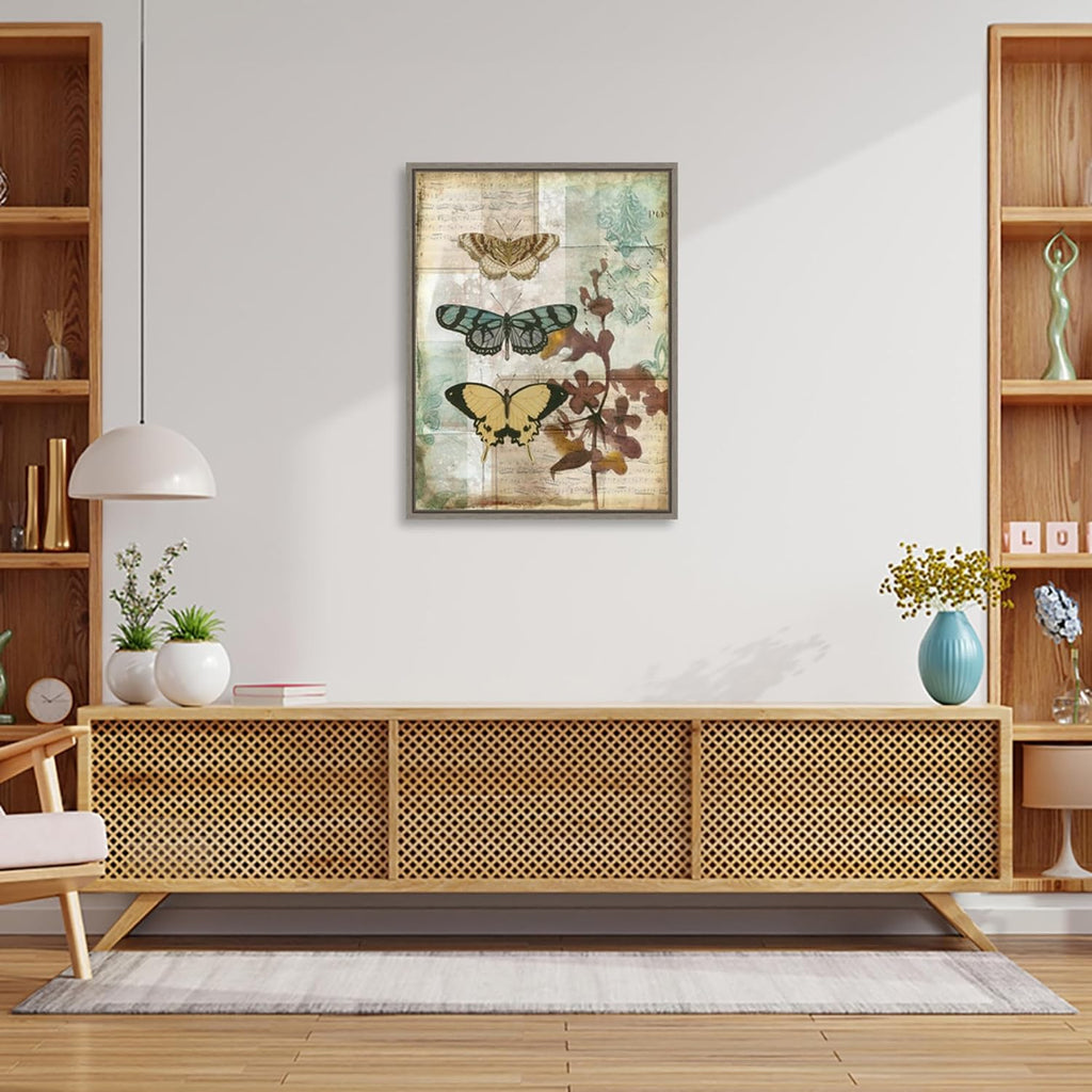 Amanti Art Framed Canvas Wall Art 30x23 Music Box Butterflies I by Jennifer Goldberger, Framed Wall Art Canvas, Animals Artwork, Country Rustic Decor, Large Poster Painting for Living Room, Bedroom,