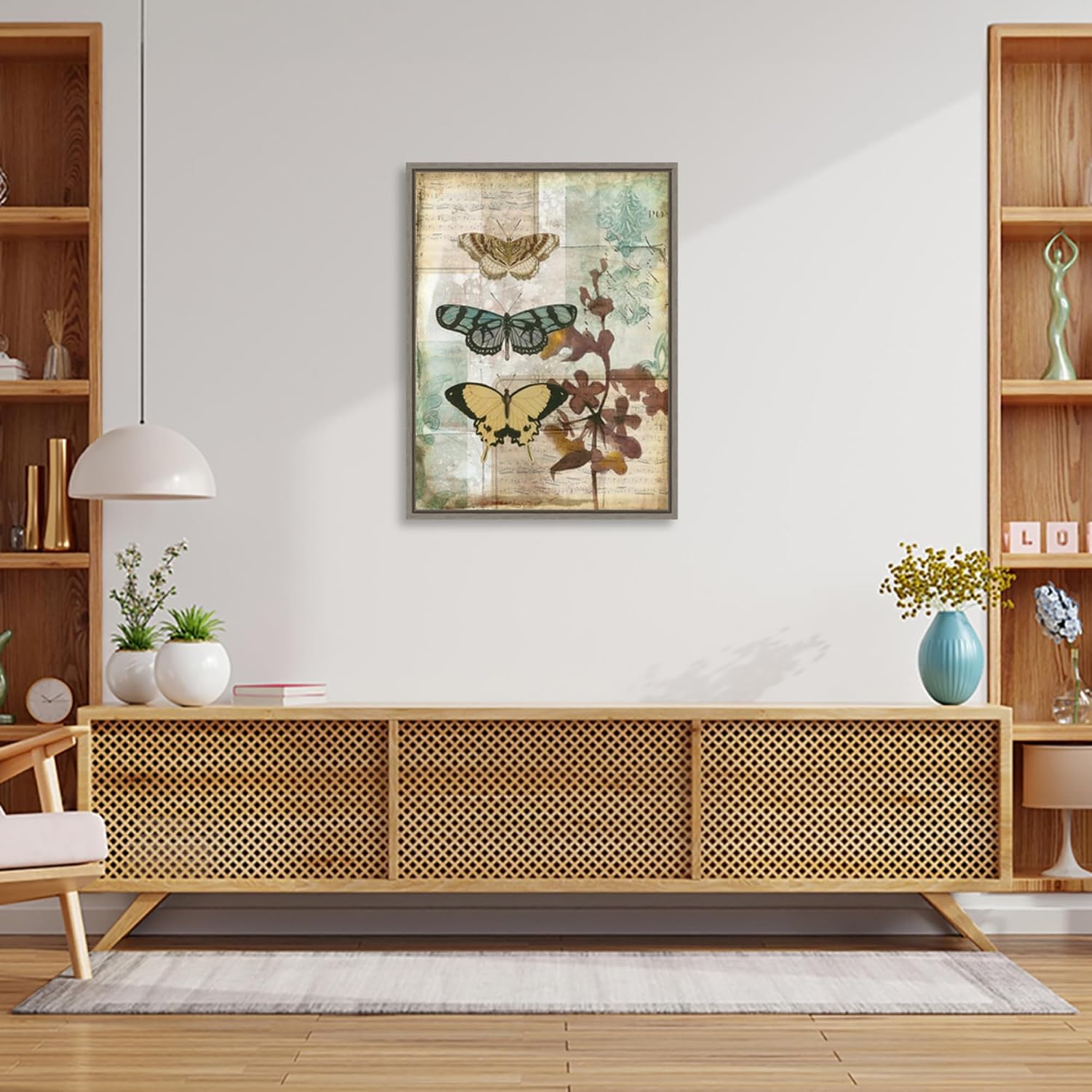 Amanti Art Framed Canvas Wall Art 30x23 Music Box Butterflies I by Jennifer Goldberger, Framed Wall Art Canvas, Animals Artwork, Country Rustic Decor, Large Poster Painting for Living Room, Bedroom,