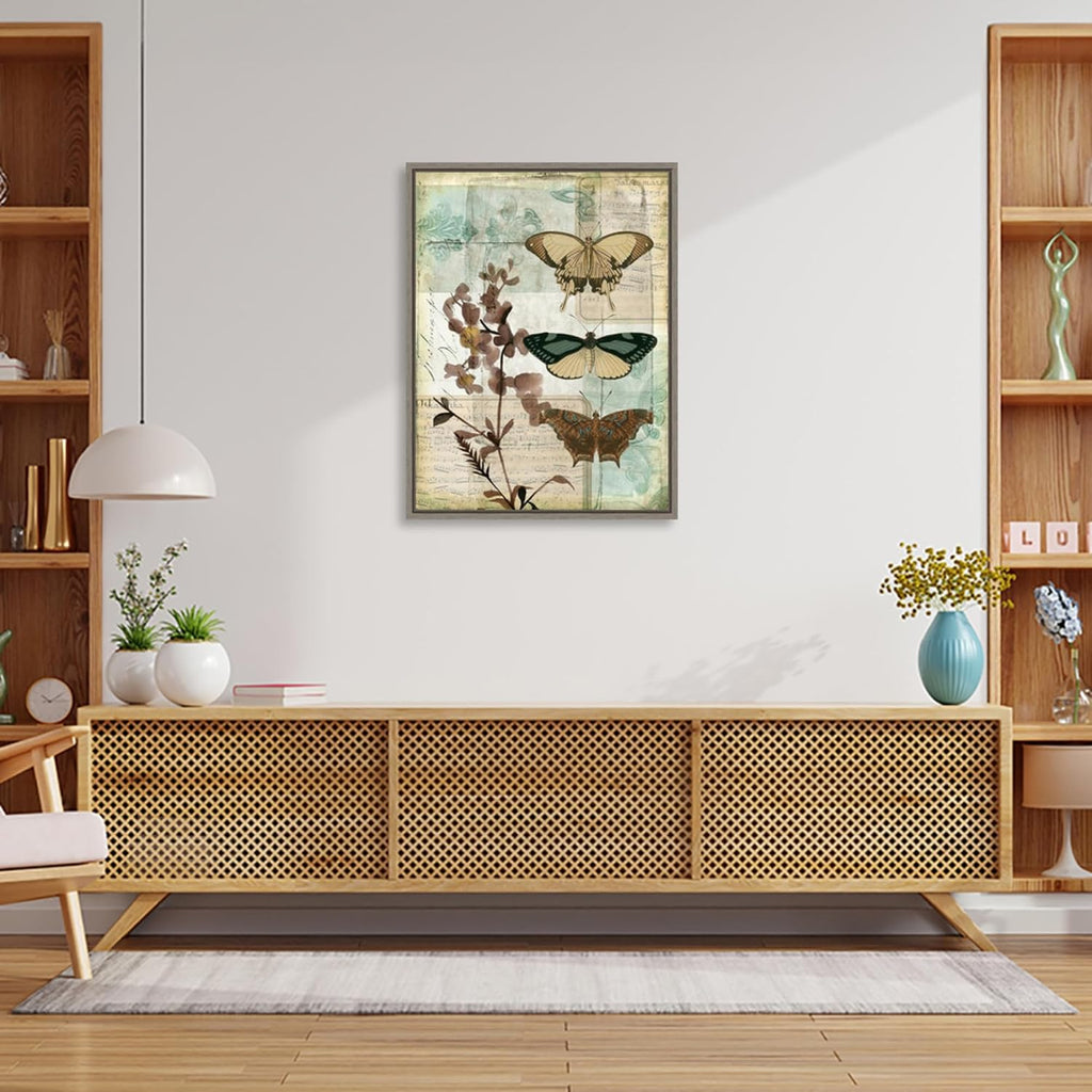 Amanti Art Framed Canvas Wall Art 30x23 Music Box Butterflies II by Jennifer Goldberger, Framed Wall Art Canvas, Animals Artwork, Country Rustic Decor, Large Poster Painting for Living Room, Bedroom,