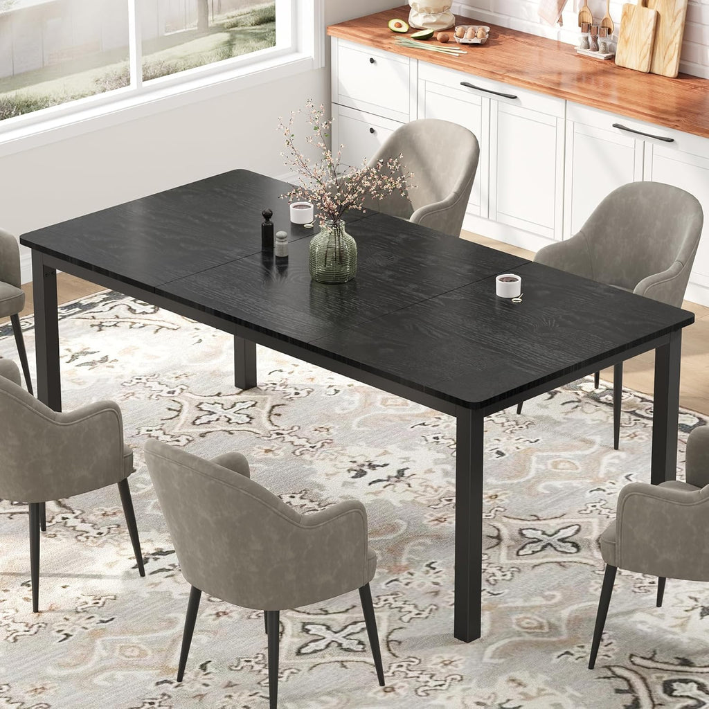 IDEALHOUSE 71 Inch Industrial Dining Table for 4-6 Person Rectangle Kitchen Table with Metal Legs,Round Corners, Writing Desk, for Modern Farmhouse, for Kitchen, Dining Room,Quick Assembly,Wood