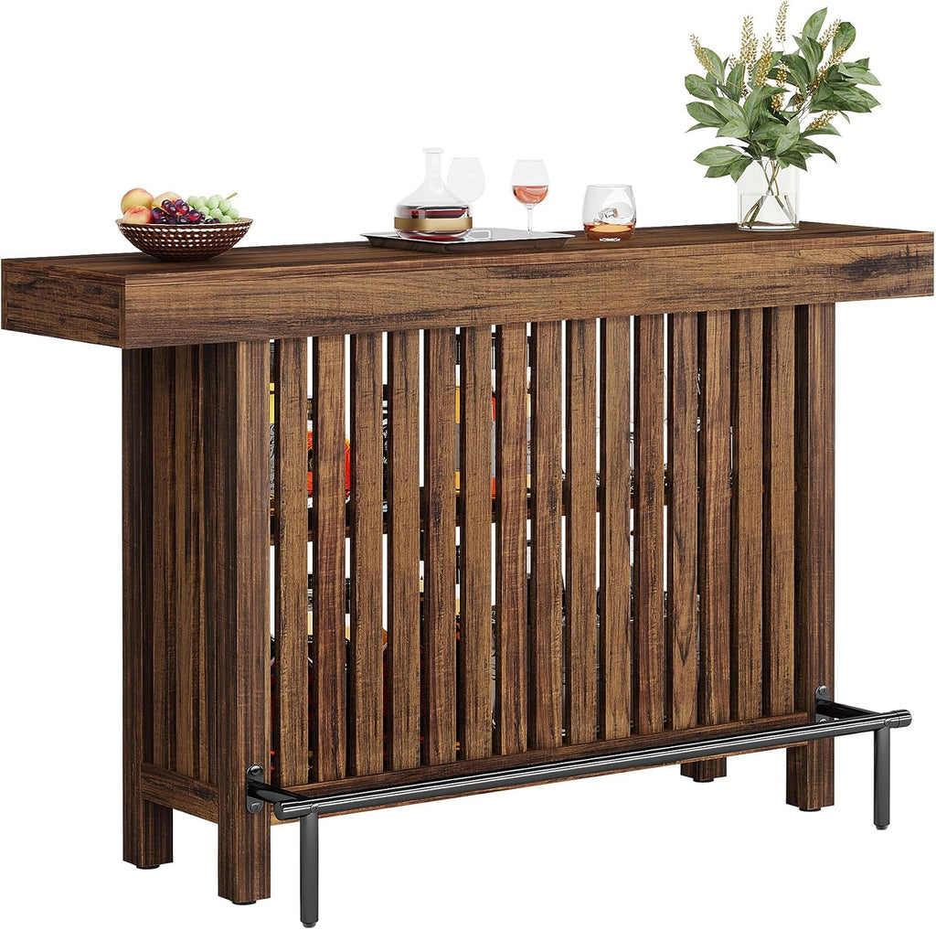 Tribesigns Large 2-Tier Bar Table, 63-Inch Mini Pub Table with Footrest, Rectangular Modern Coffee Bar Cabinet Counter Height Table for Home Kitchen, Bistro, Dining Room, Living Room, Rustic Brown