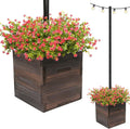Extra Large Decorative Wooden Planter with Universal Pole Support for String Light Poles, Umbrellas, Bird Feeders. Solid Wood Outdoor Garden Patio Box for Plants or Flowers, 17'x17'x18', Brown