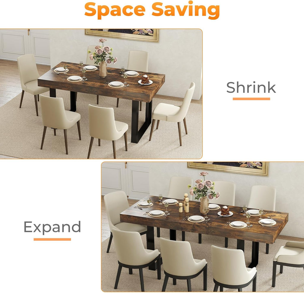 Zevemomo 63'-78.7' Rectangular Extendable Dining Table, 6-8 Extendable Dining Table, Conference Table, Kitchen Table with Slide Track, Tapered U-Shaped Wood Legs for Office, Living Room-Rustic Brown