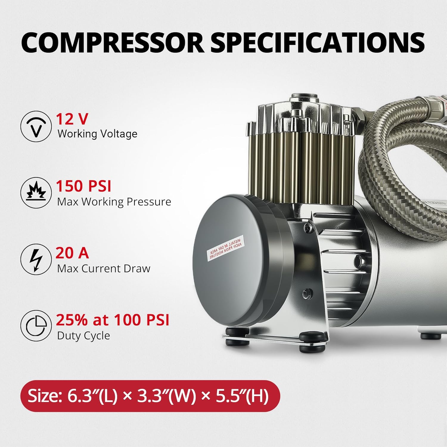 EVIL ENERGY 2 Gallon Air Tank and Compressor Kit 6 Ports 1/4' NPT 150PSI Rated 12V Compressor Air Tank for Air Horn, Inflating Tires, Car, Truck, Suspension Systems, Train Horn, DIY Pneumatic Tools