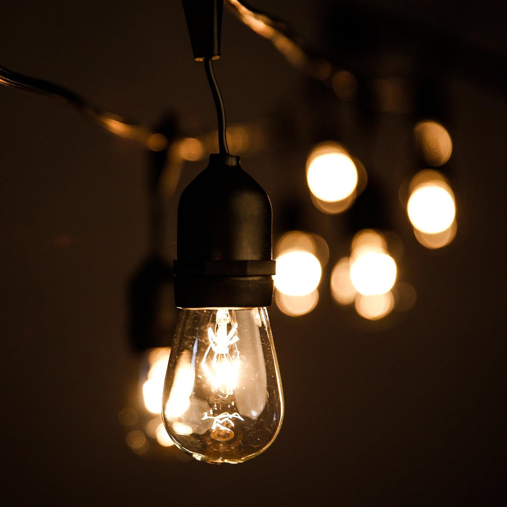 Hometown Evolution, Inc. E26 Outdoor Commercial String Lights with Suspended Socket for Weatherproof Heavy Duty Vintage Outside Lighting (S14 11 Watt Bulbs, 100 Foot 50 Socket)
