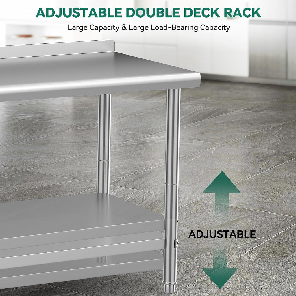 YITAHOME 30' x 24' Stainless Steel Table with Wheels for Prep & Work with Backsplash, NSF Metal Table Prep Table with Undershelf for Home Kitchen Restaurant Garage Warehouse