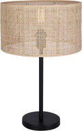 Canarm Bellamy Table Lamp, 22-Inch Rustic Black with Rattan Shade and Tri-Light Switch for Living Room or Bedroom Lighting