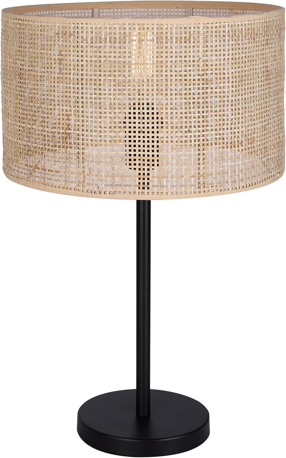 Canarm Bellamy Table Lamp, 22-Inch Rustic Black with Rattan Shade and Tri-Light Switch for Living Room or Bedroom Lighting