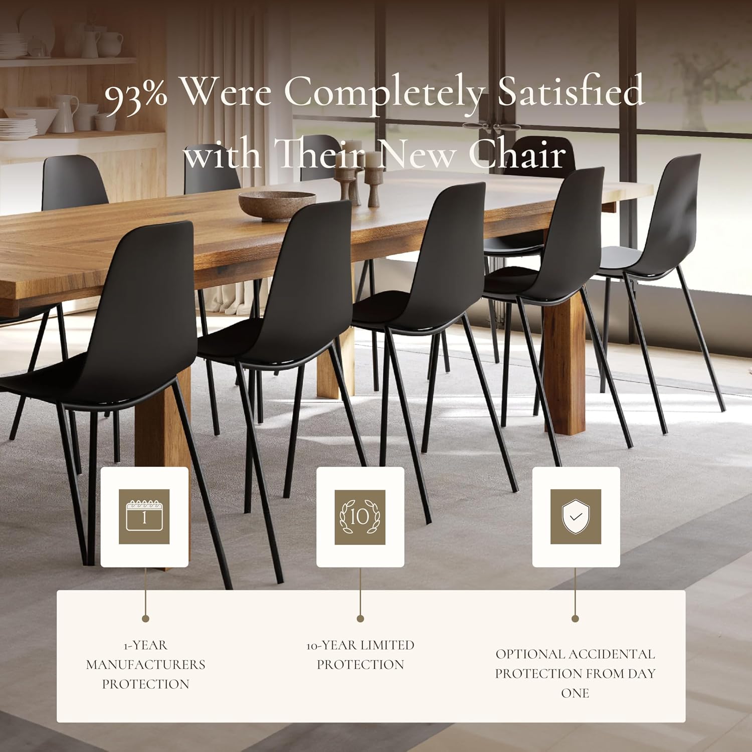 Poly & BARK Isla Modern Kitchen Chairs Set of 4 - Plastic Dining Chair with Metal Legs - Quick Assembly Simple Cafe Chairs Plastic for Indoor or Outdoor - Ebony Black