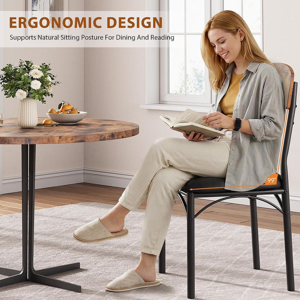 Jocoevol Dining Chairs Set of 4 - Upholstered Dining Room Chairs with PU Leather, Industrial Kitchen Chairs with Wooden Backrest and Thickened Metal Legs, for Dining Room, Living Room (Vintage)
