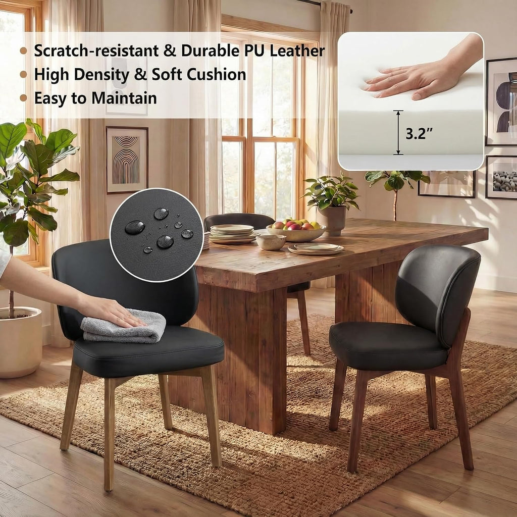 YOUNIKE Black Dining Chair with High Back Single Mid Century Modern Kitchen Chair Faux Leather Upholstered Armless Accent Chair 20' Wide Padded Seat with Soild Wooden Legs for Living Room Bedroom