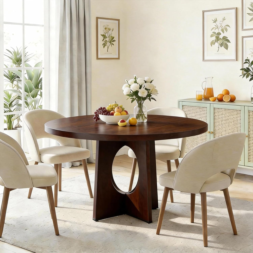 IDEALHOUSE 47' Round Dining Table, Kitchen Table for 4-6 People, Circle Tables with Sturdy Pedestal Base, Space Saving Dinning Room Furniture for Living Room, Kitchen, Apartment, Walnut