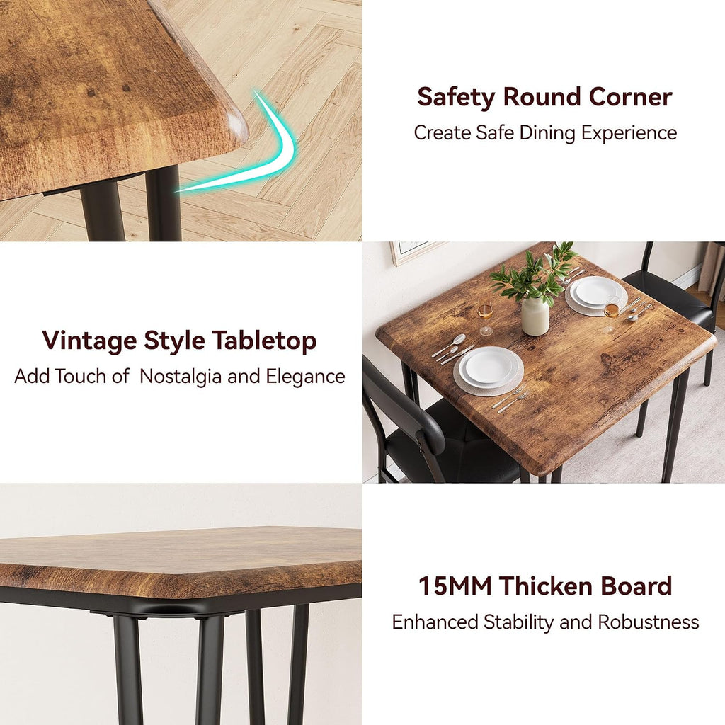 IDEALHOUSE Dining Table Set for 4, Kitchen Table with Upholstered Chairs for Kitchen Room and Small Spaces (Retro, Table with 2 Upholstered Chairs)