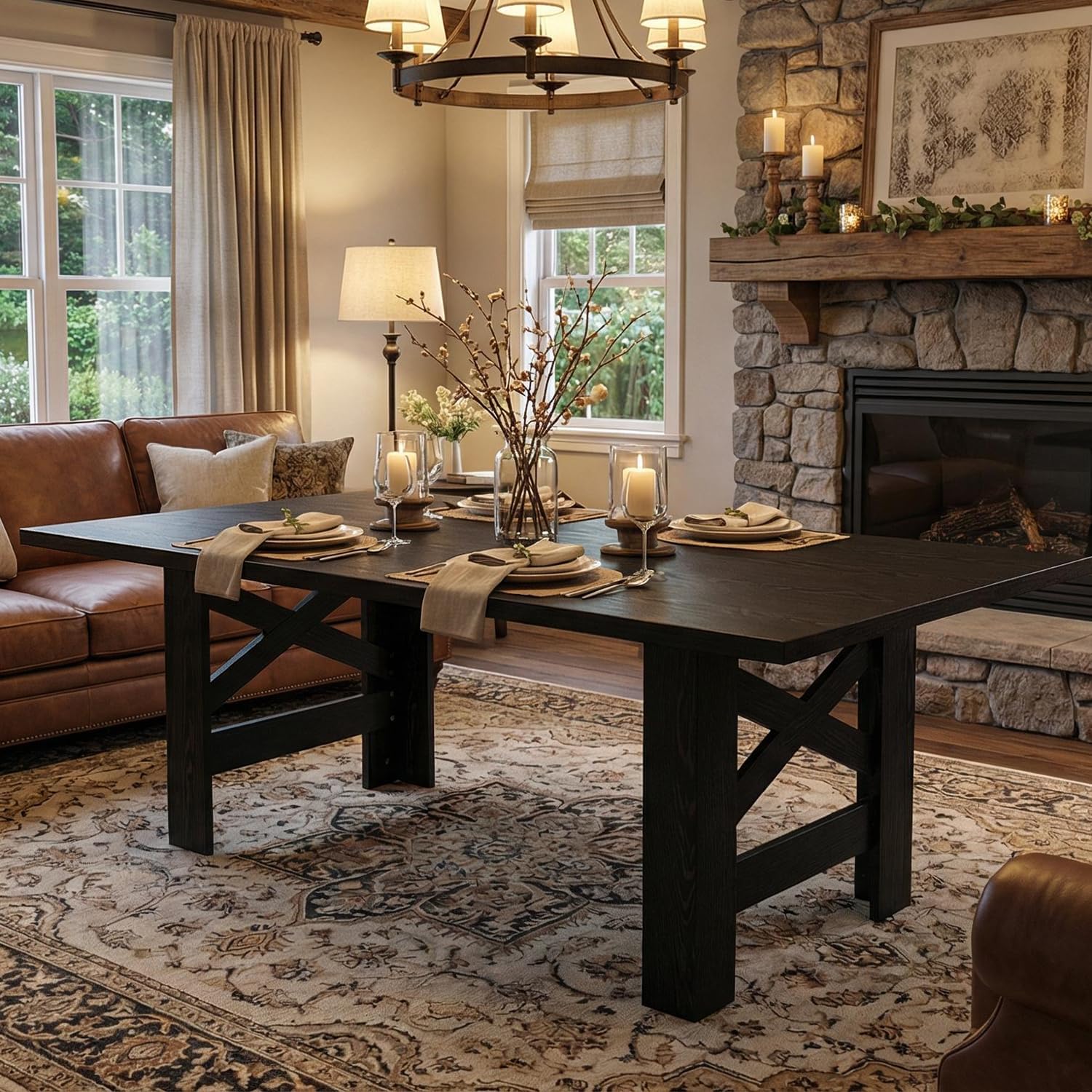 Garvee Wood Farmhouse Dining Table for 6-8, Heavy Duty Large Kitchen Table, 70.87' Long Rectangular Dining Room Tables with Strong Legs, Thickness Tabletop, for Big Family, Dinette, Rustic Black