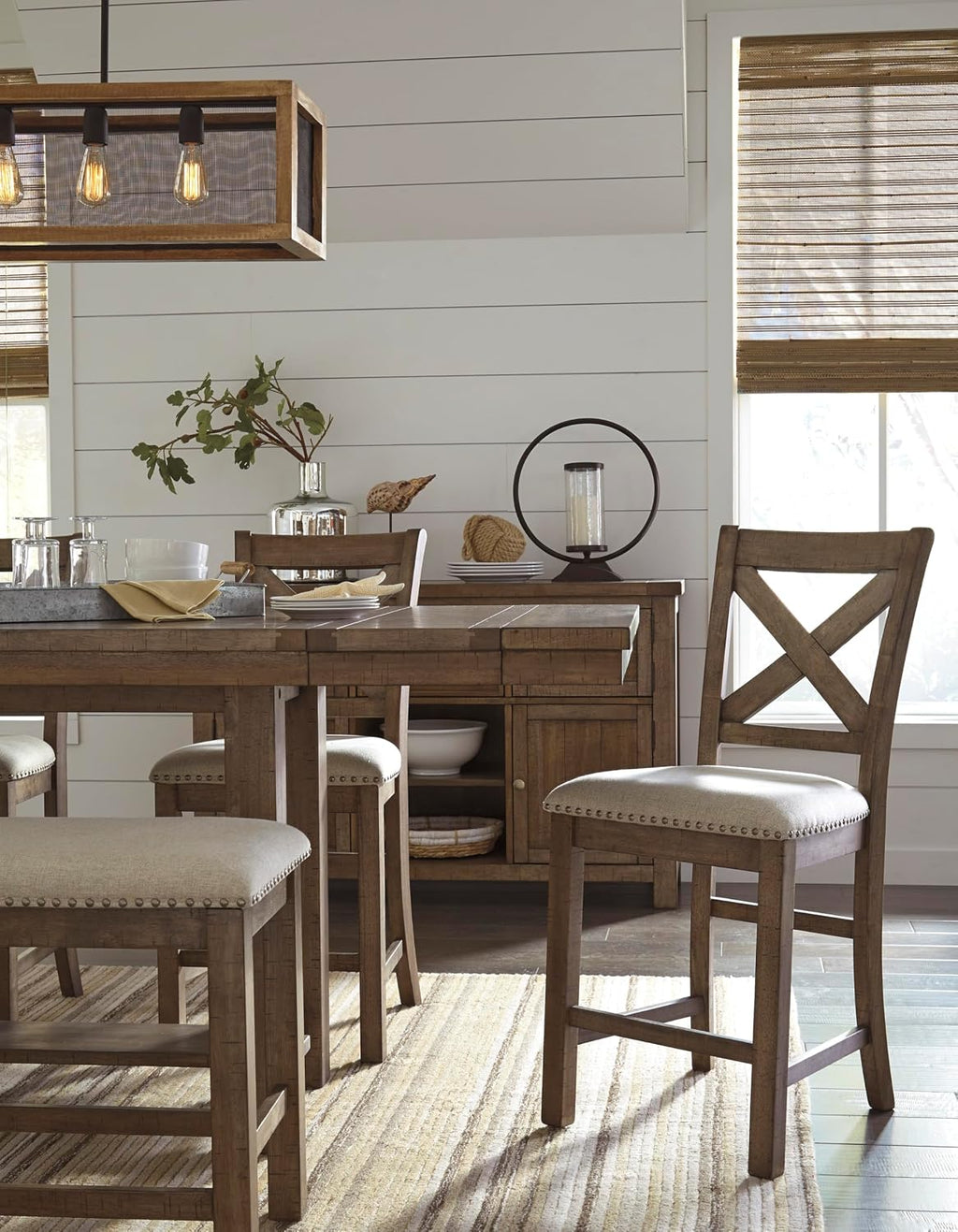Signature Design by Ashley Moriville Rustic Farmhouse Counter Height Dining Extension Table, Separate Extension Leaves, Seats 8, Wood, 36' W x 86' D x 36' H, Brown